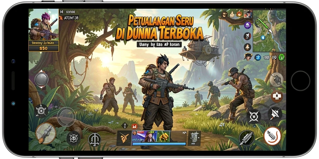 Tangkapan layar ATOM138 yang menunjukkan aksi eksplorasi di dunia terbuka.