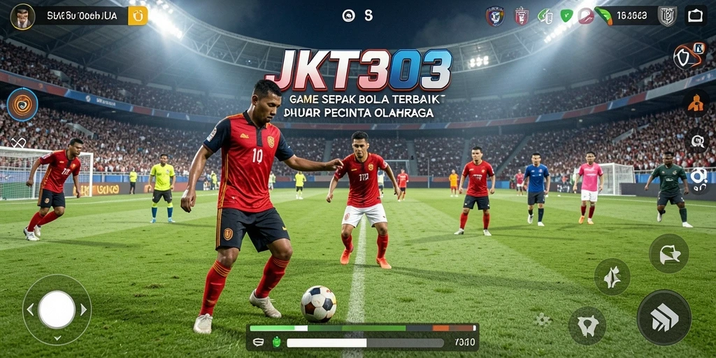 Tampilan gameplay JKT303 dengan aksi seru di lapangan sepak bola.
