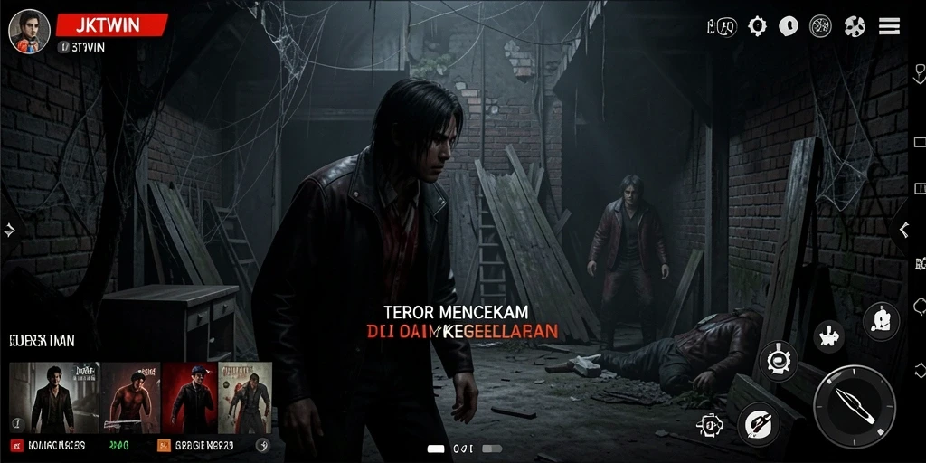 Tangkapan layar JKTWIN menunjukkan pengalaman gameplay mencekam di kegelapan.
