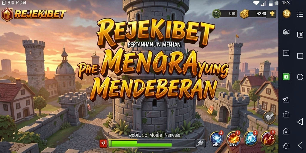 Screenshot gameplay REJEKIBET yang menunjukkan pertahanan menara yang intens.