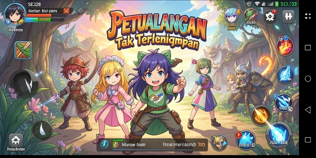 Screenshot gameplay SE328 yang menunjukkan karakter anime dalam aksi.