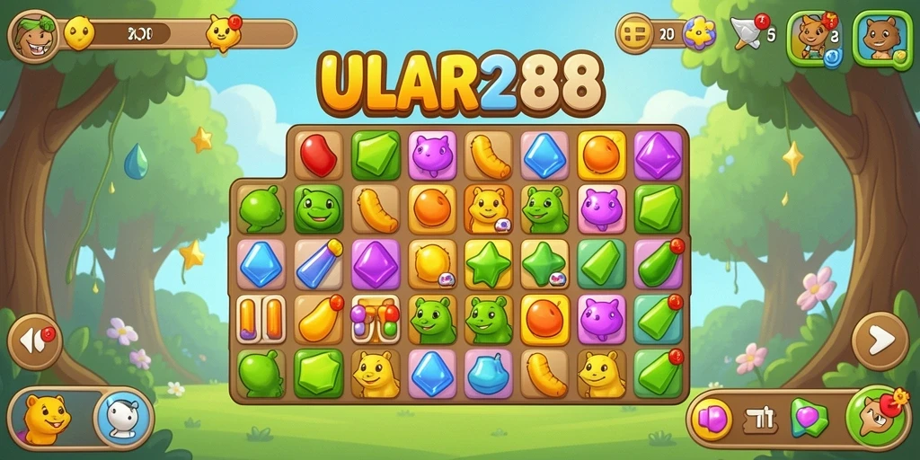 Tangkapan layar gameplay ULAR288 yang menunjukkan keseruan match-3.